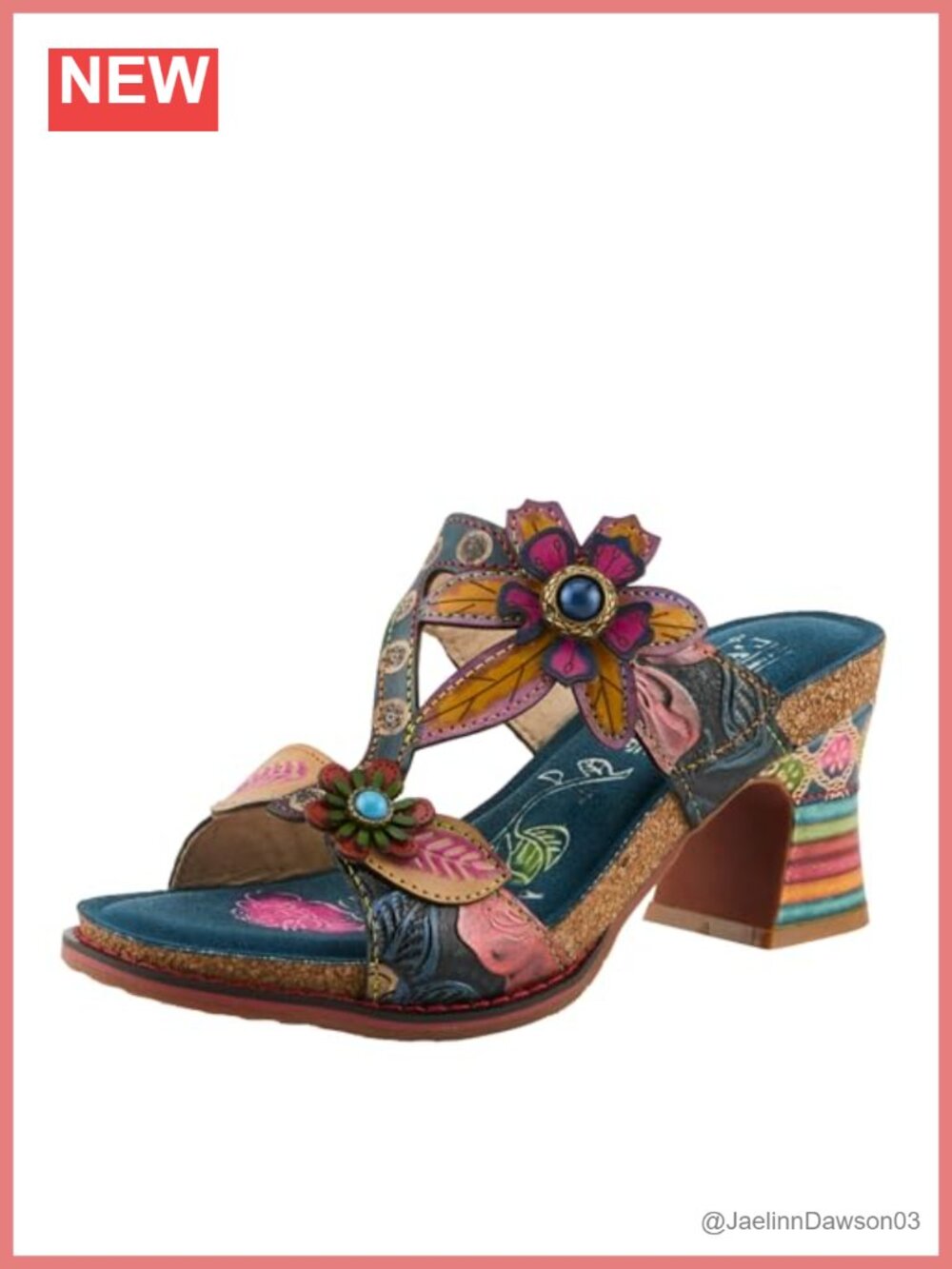 Hand-Painted Leather Women's Sandals Hook & Loop Closure Platform